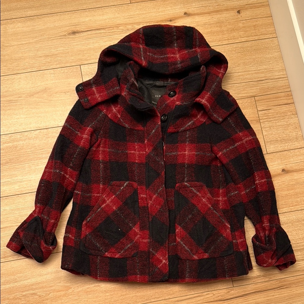 Black red plaid Zara coat